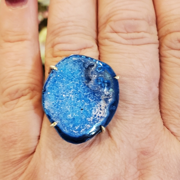 AGATE GEODE DRUSY DRUZY RING 7.5 - Picture 2 of 7